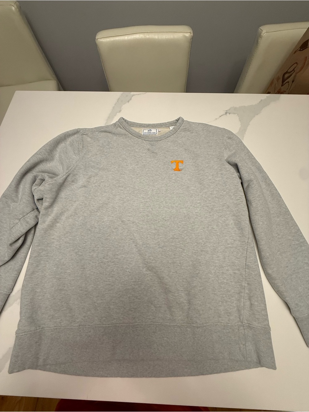 University of Tennessee Southern Tide Gray Crewneck with Orange 'T' Chest Logo